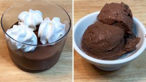 mousse y helado de chocolate sin azucar con queso cottage